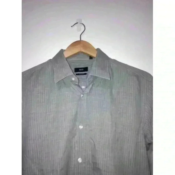 HUGO BOSS Long Sleeve Shirt Stretch Grey Striped Collar Dress Shirt 15 3/4 40 - Picture 2 of 12